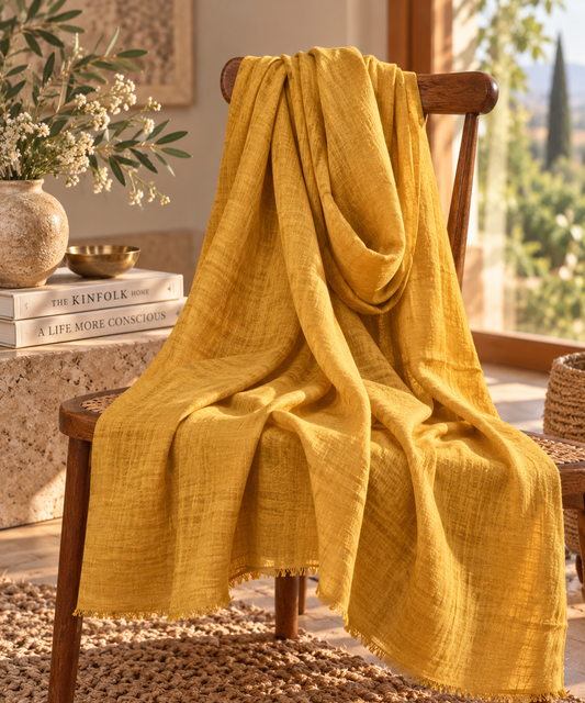 Zari Plain Reversible Shawl - Mustard
