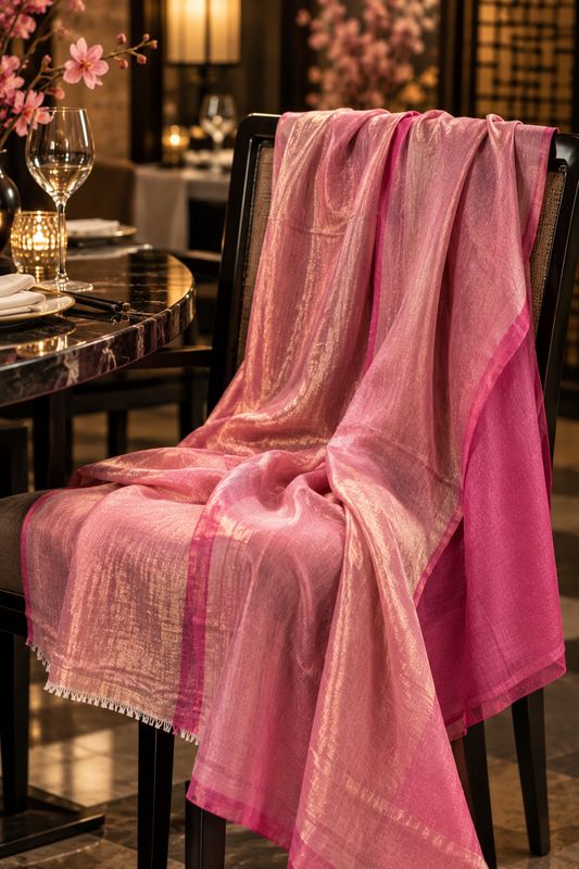 Zari Pashmina Plain Reversible Shawl - Pink