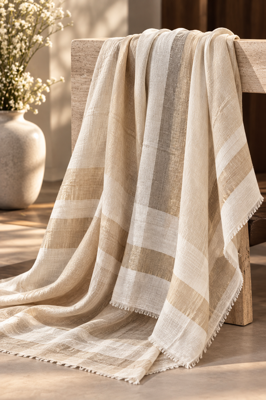 Zari Pashmina Reversible Shawls - Creme