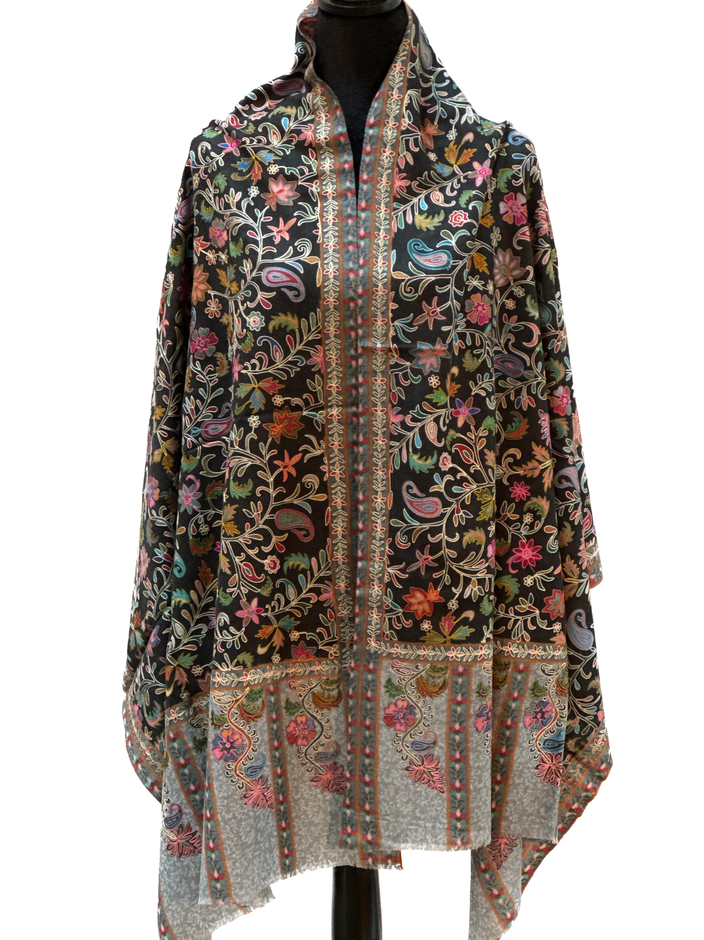 Kalamkari Design Pashmina Wool Shawl - Black