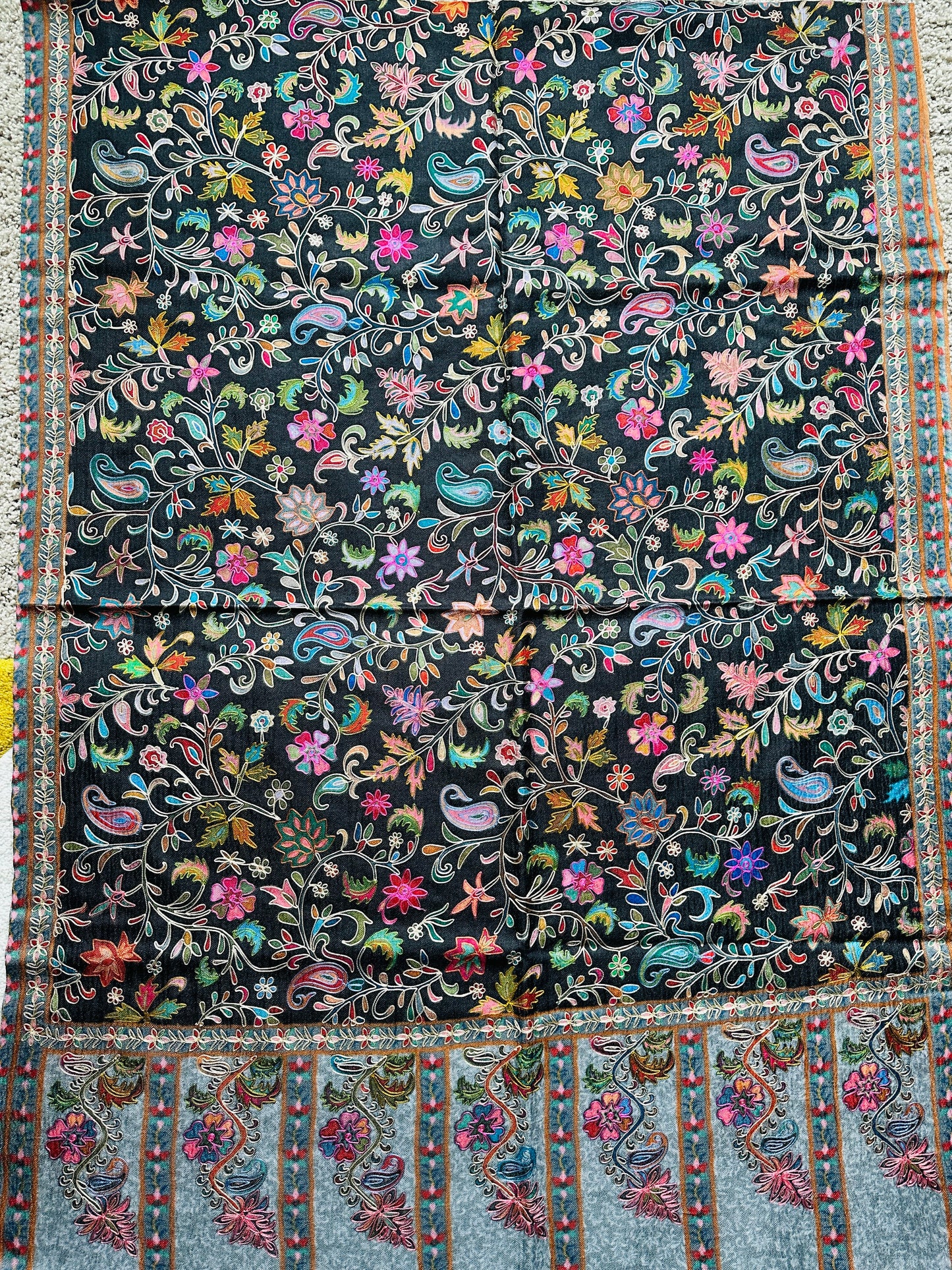 Kalamkari Design Pashmina Wool Shawl - Black