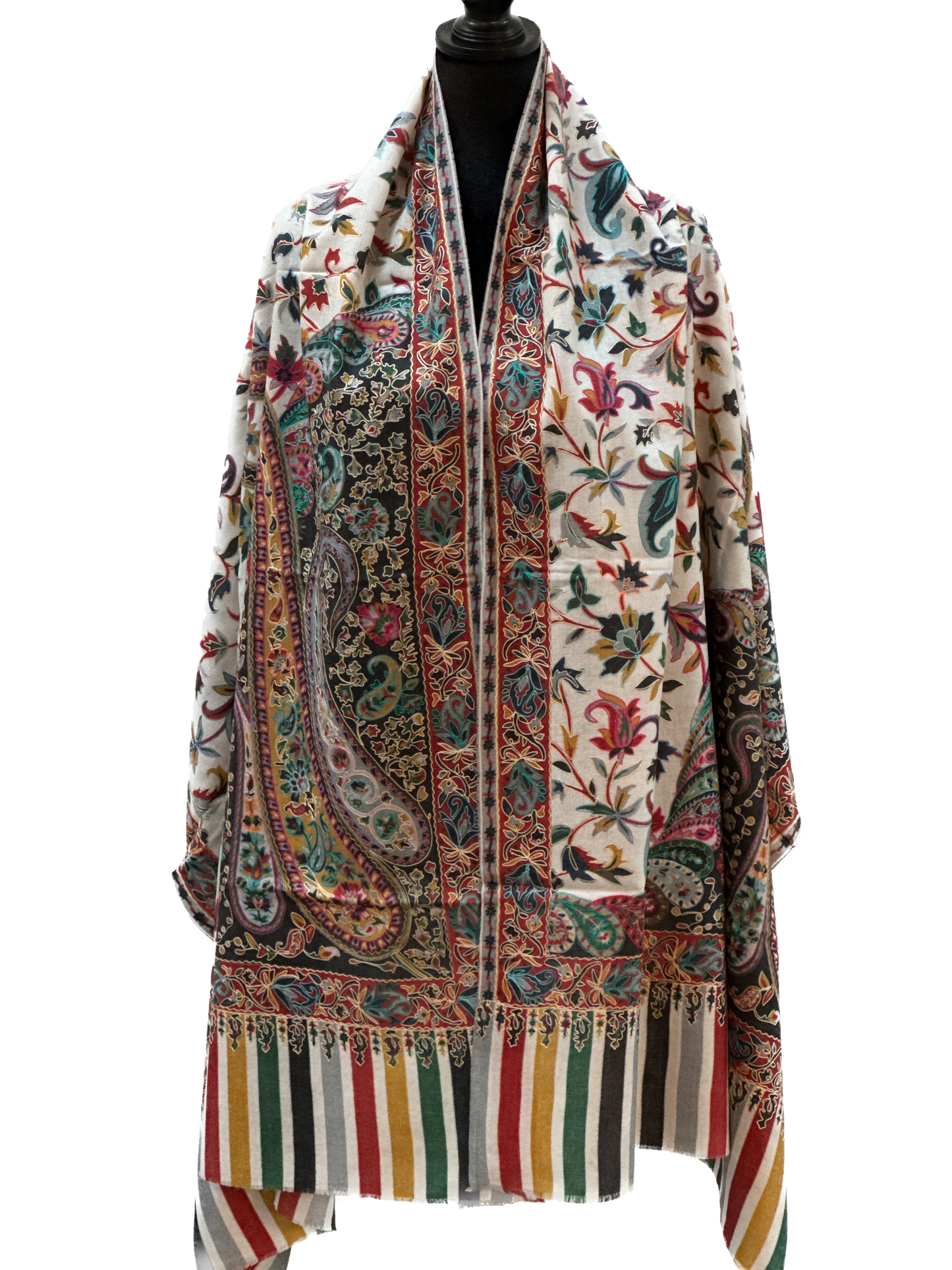 Kalamkari Design Pashmina Wool Shawl - Cream