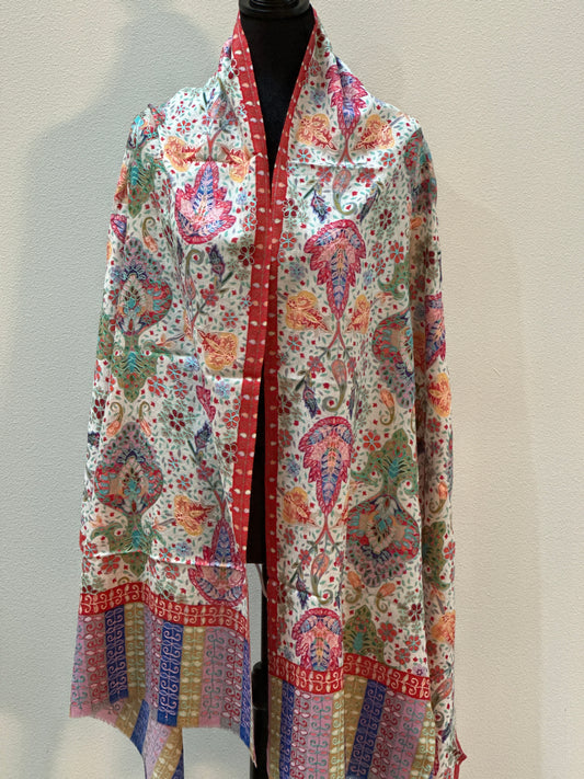 Kalamkari Design Pashmina Shawl - White