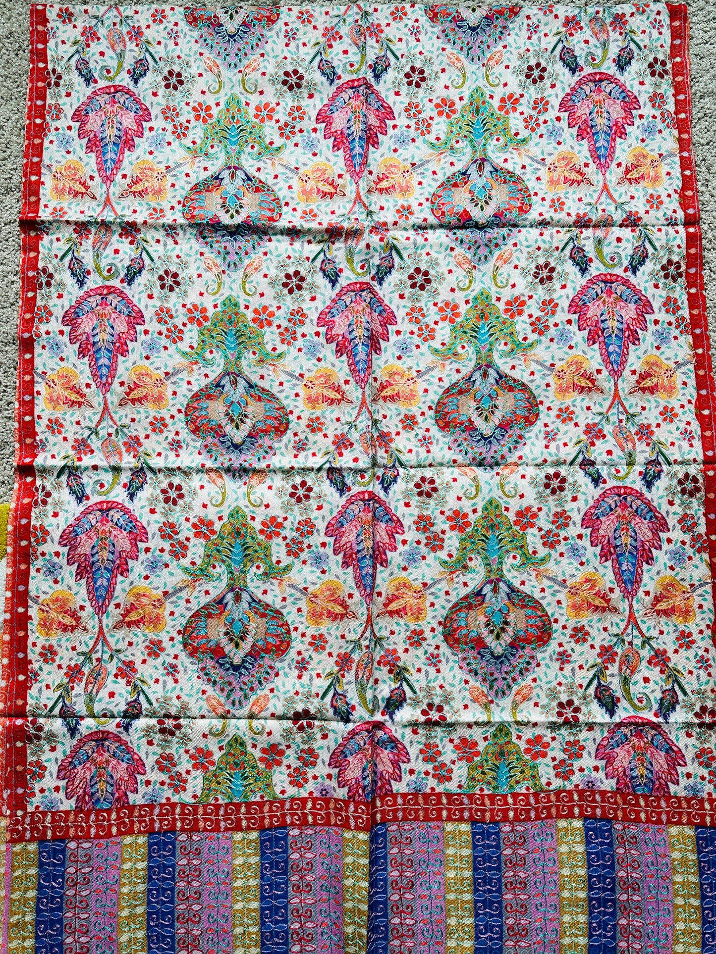 Kalamkari Design Pashmina Shawl - White