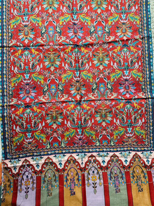 Kalamkari Design Handwoven Pashmina Wool Shawl - Maroon