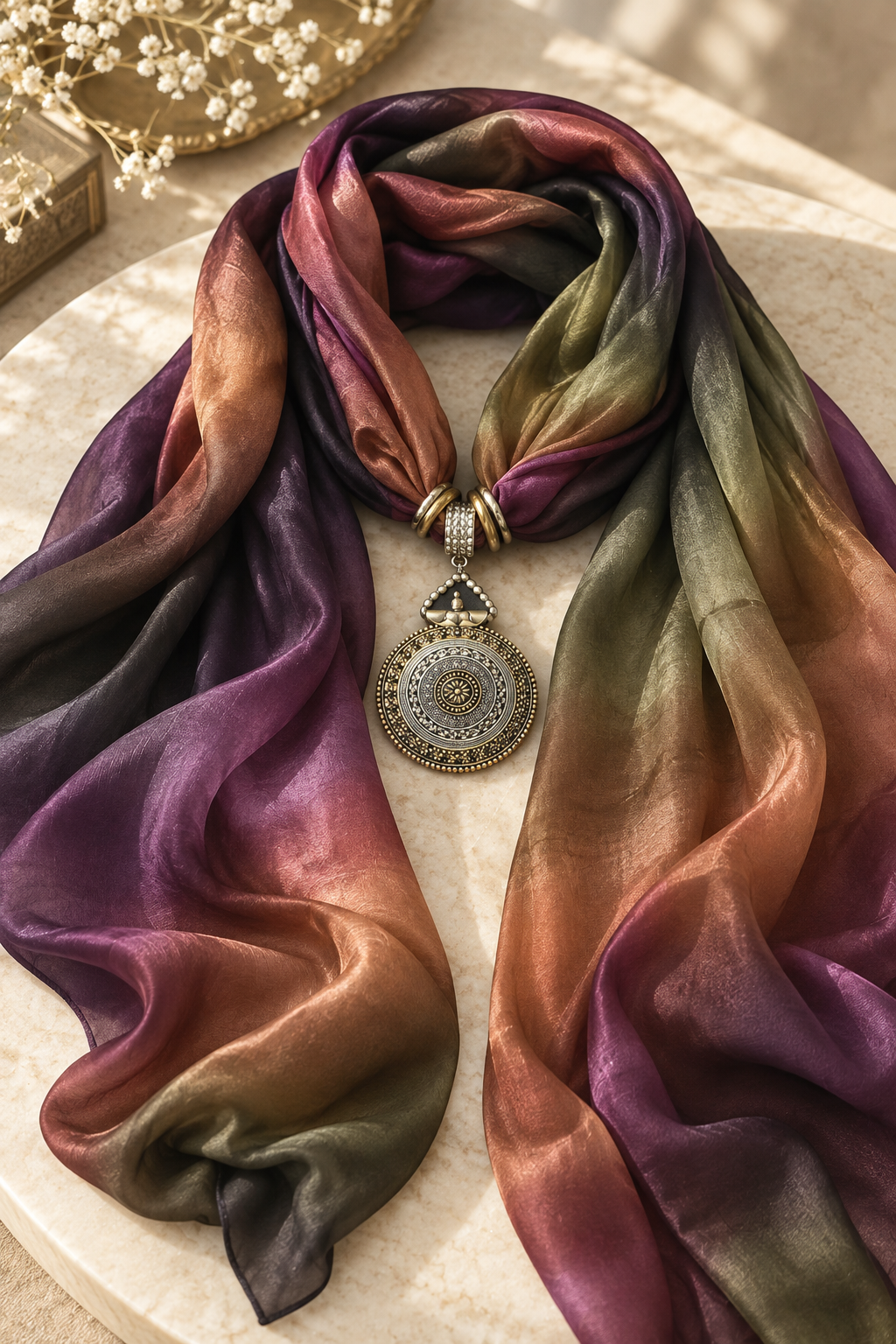 Mulberry Dusk — Ombré Pendant Scarf
