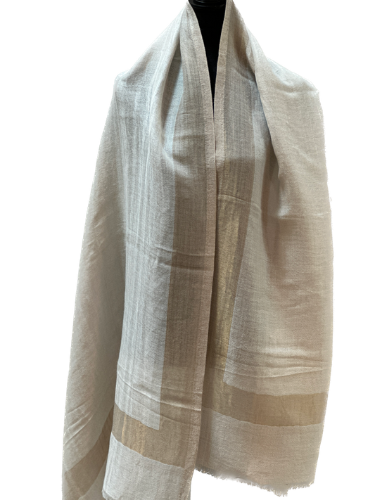 Zari Pashmina Reversible Shawls - Creme