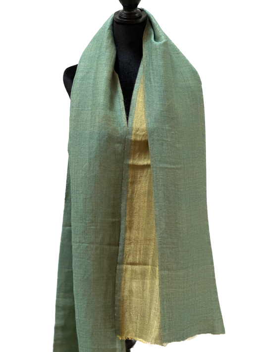 Zari Pashmina Plain Reversible Shawl - Green