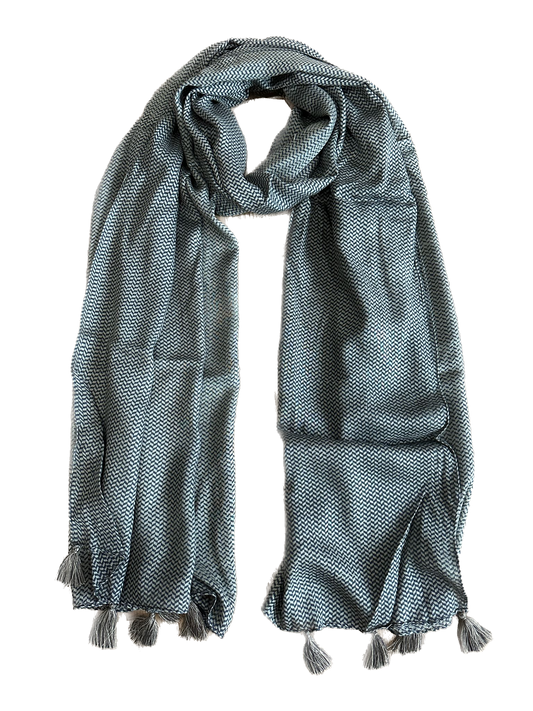 Self Printed Black Scarf with Tassels