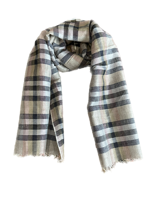Beige & Black Cotton Linen Scarf