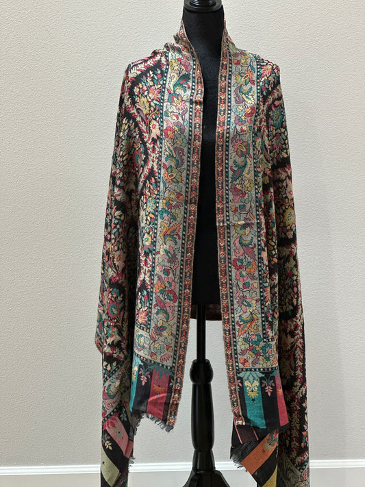 Multicolor Black Kani Pashmina Shawl