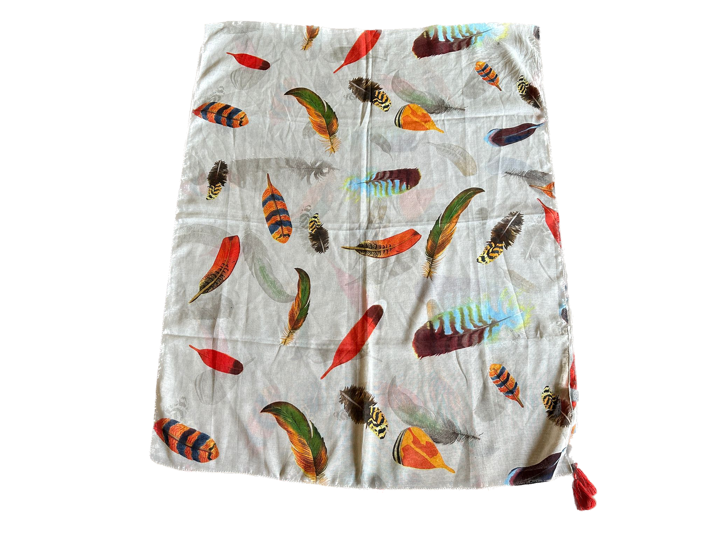 Beige with orange feathers Scarf with tassels