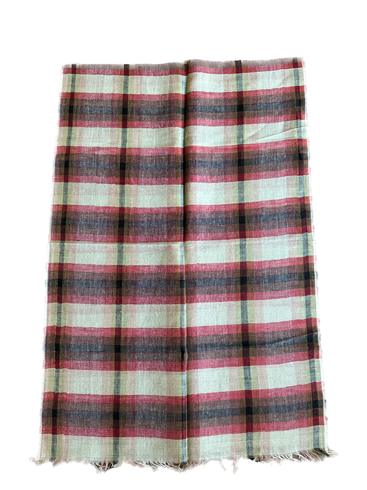 Red & Cream cotton linen scarf