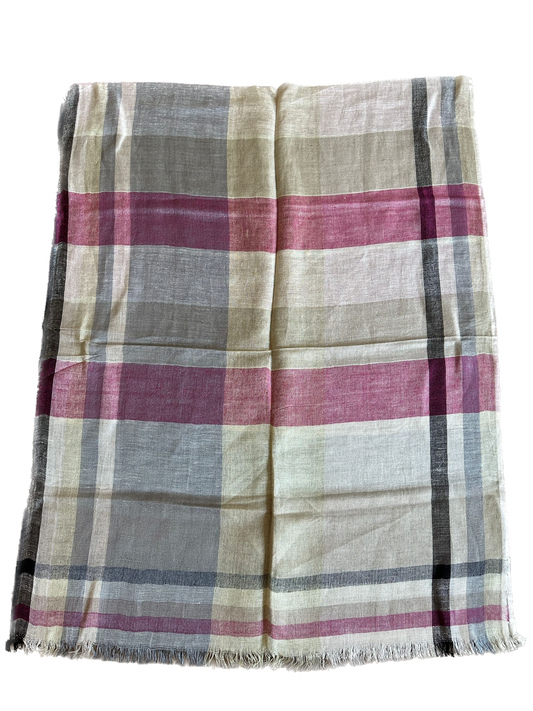 Pink & Grey checks cotton linen scarf