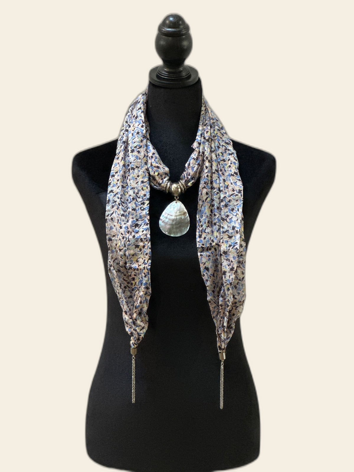 Multicolor Silk Stole with Mother of Pearl Pendant