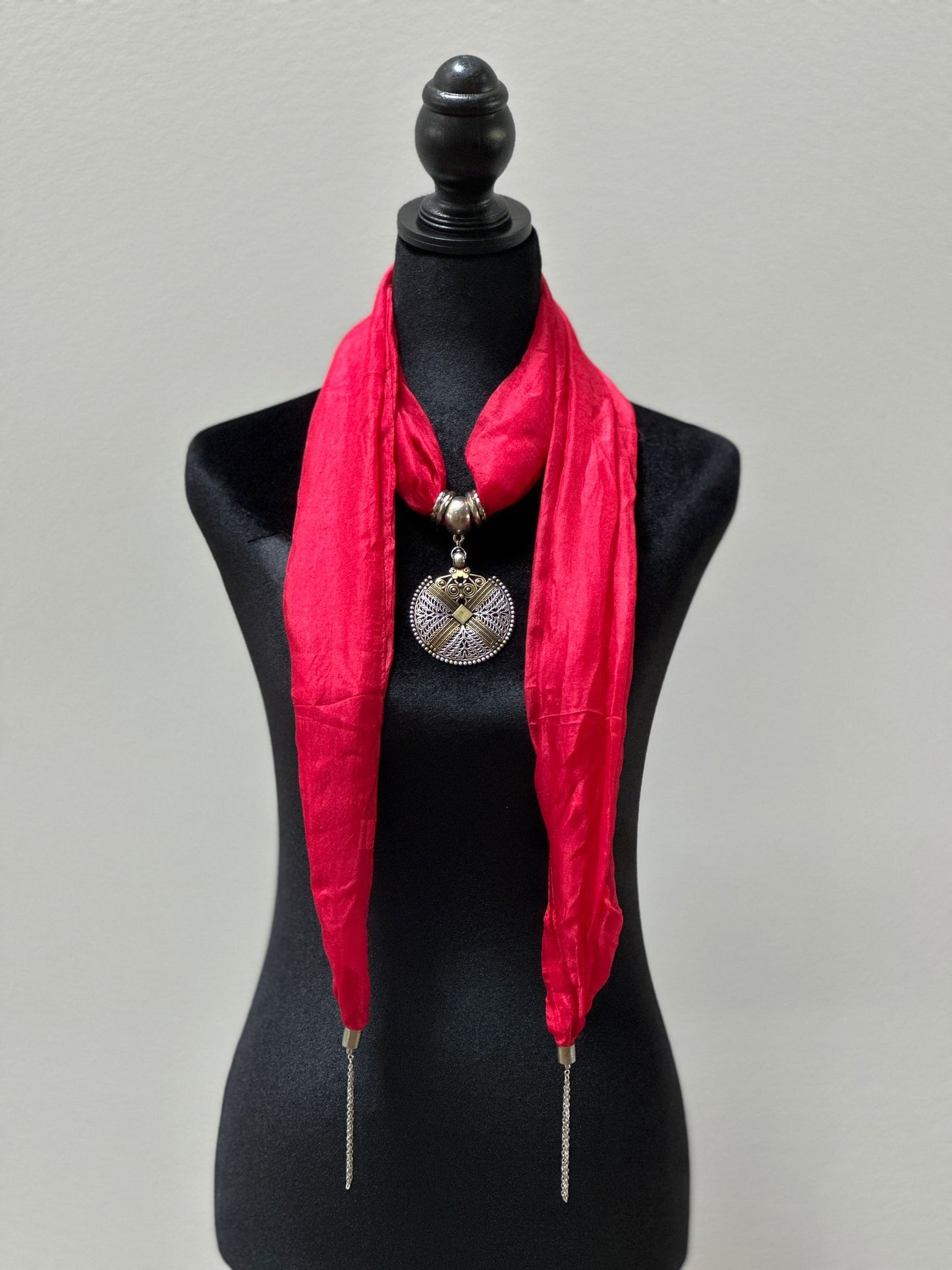 Red silk stole with German Silver pendant
