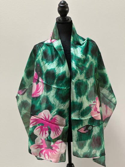 Green Floral Silk Scarf