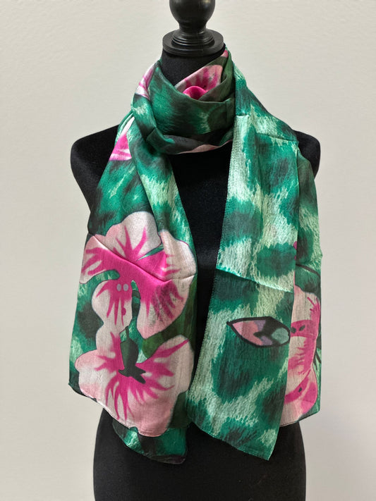 Green floral silk scarf