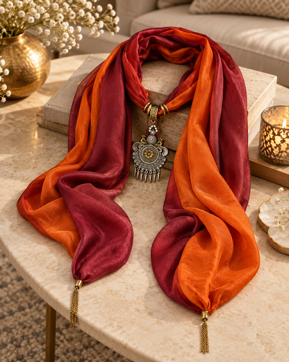 Autumn Ember — Pure Silk Ombré Pendant Scarf