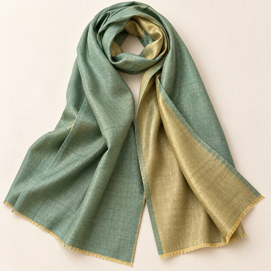 Zari Pashmina Plain Reversible Shawl - Green