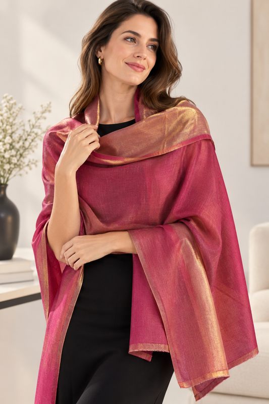 Zari Pashmina Shawl - Dark Pink