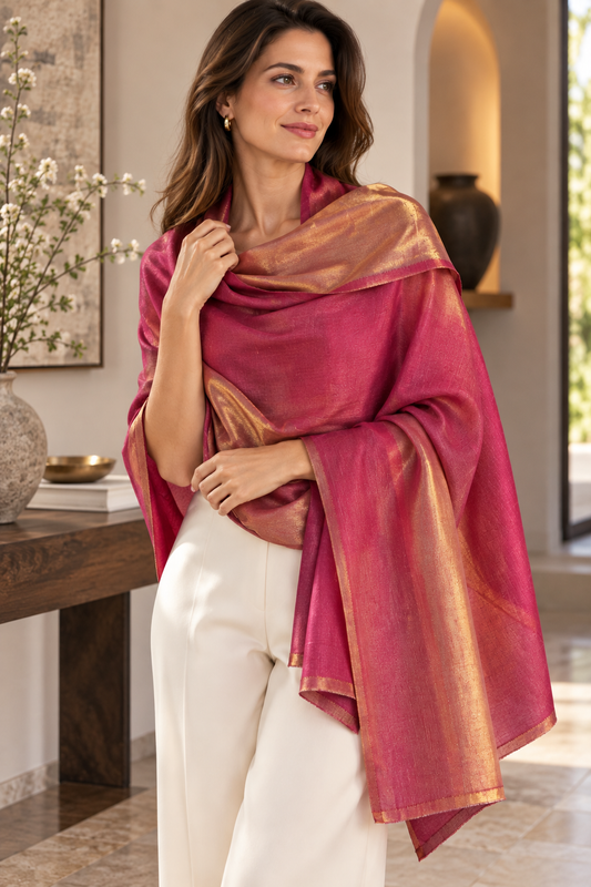 Zari Pashmina Shawl - Dark Pink