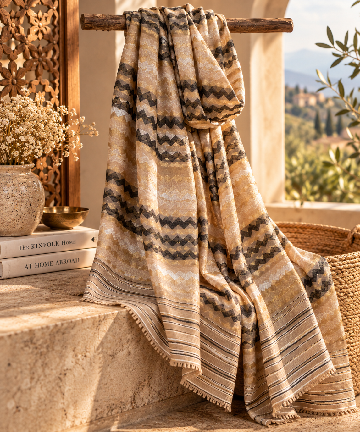 Zari Pashmina Reversible Shawl - Beige Modern
