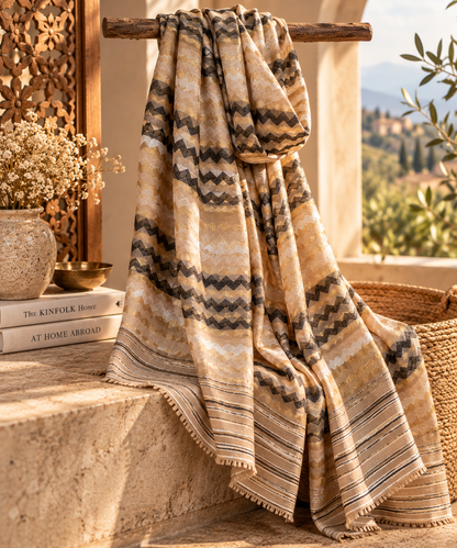 Zari Pashmina Reversible Shawl - Beige Modern