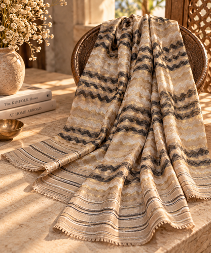 Zari Pashmina Reversible Shawl - Beige Modern