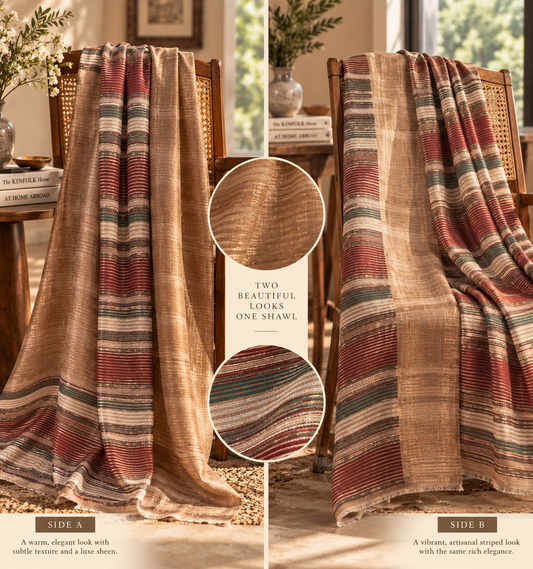 Zari Pashmina Striped Reversible Shawl