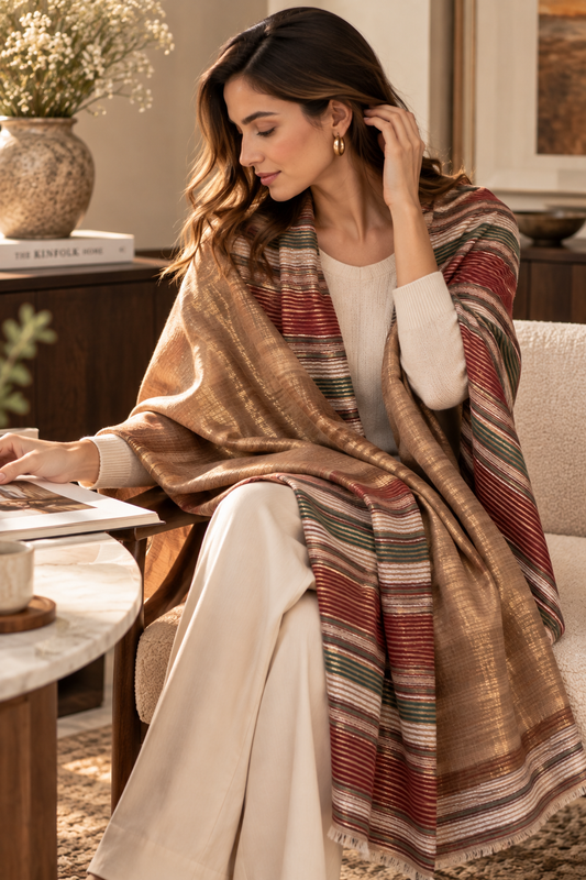 Zari Pashmina Striped Reversible Shawl
