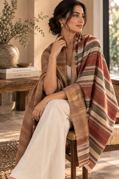 Zari Pashmina Striped Reversible Shawl
