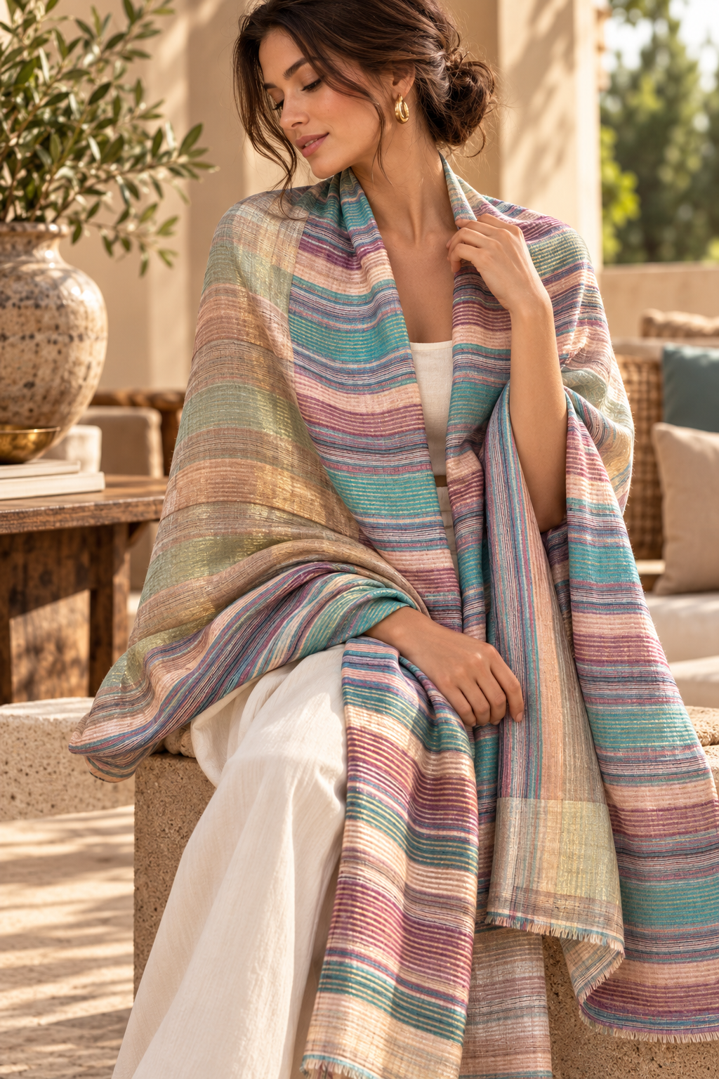 Zari Pashmina Striped Reversible Shawl - Multicolor
