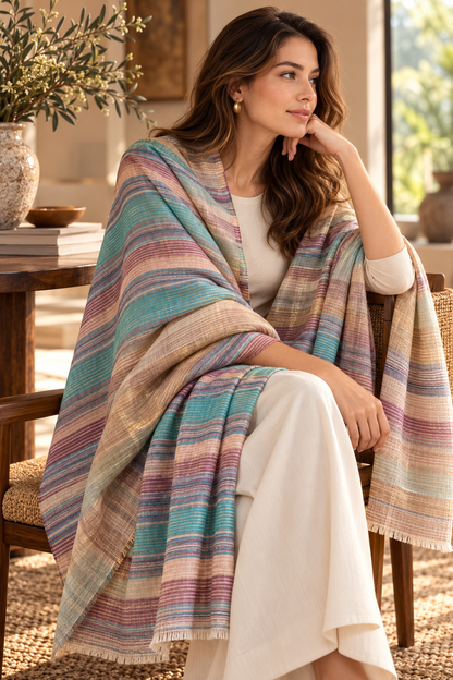 Zari Pashmina Striped Reversible Shawl - Multicolor