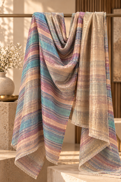 Zari Pashmina Striped Reversible Shawl - Multicolor
