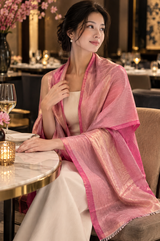 Zari Pashmina Plain Reversible Shawl - Pink