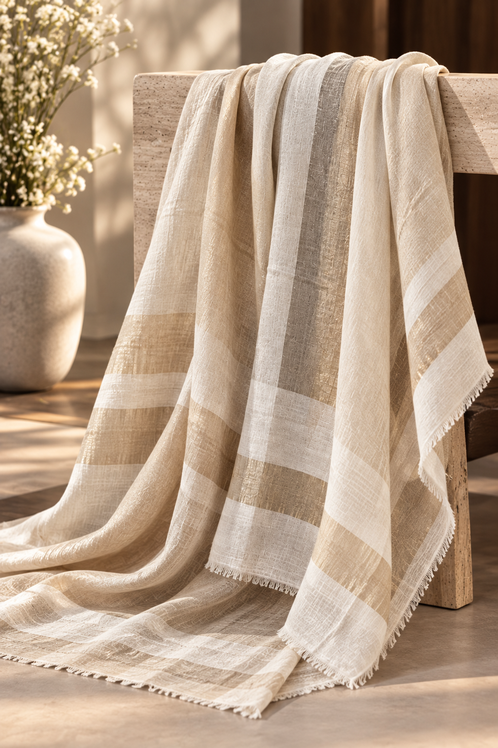 Zari Pashmina Reversible Shawls - Creme