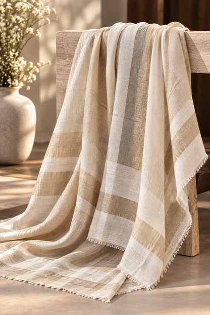 Zari Pashmina Reversible Shawls - Creme