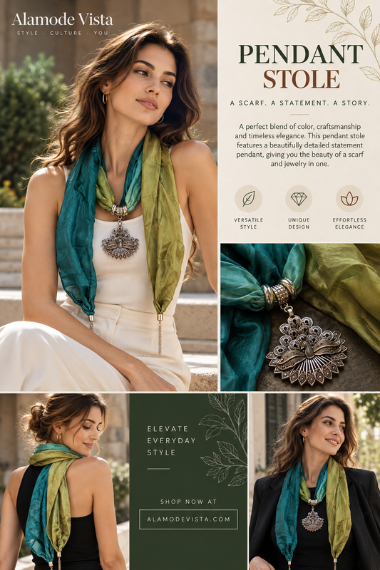 Green Silk Stole with German Silver Pendant