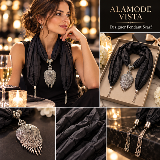Black Silk Stole with German Silver Pendant