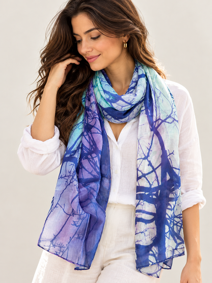 Purple Digital Print Oblong Scarf