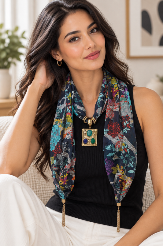 Floral Stole with Semi Precious Stones Pendant