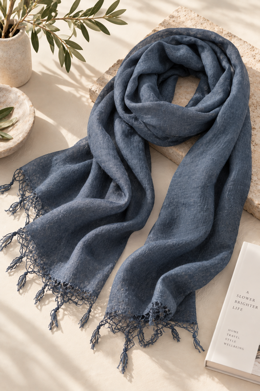 Black Cotton Linen Scarf
