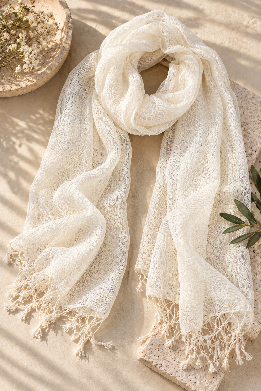Cream Cotton Linen Scarf