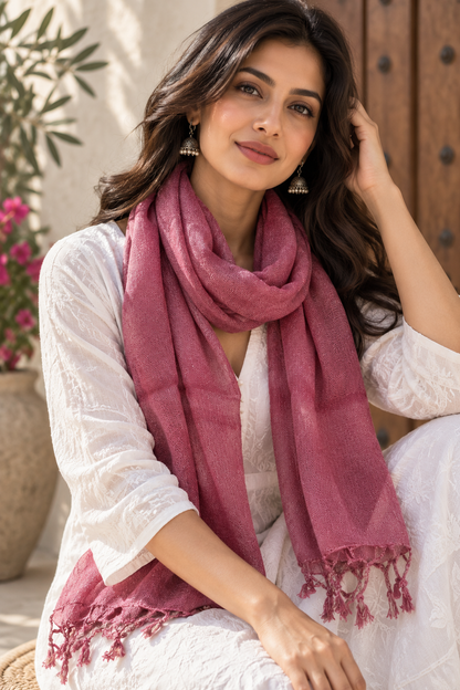 Maroon Cotton Linen Scarf