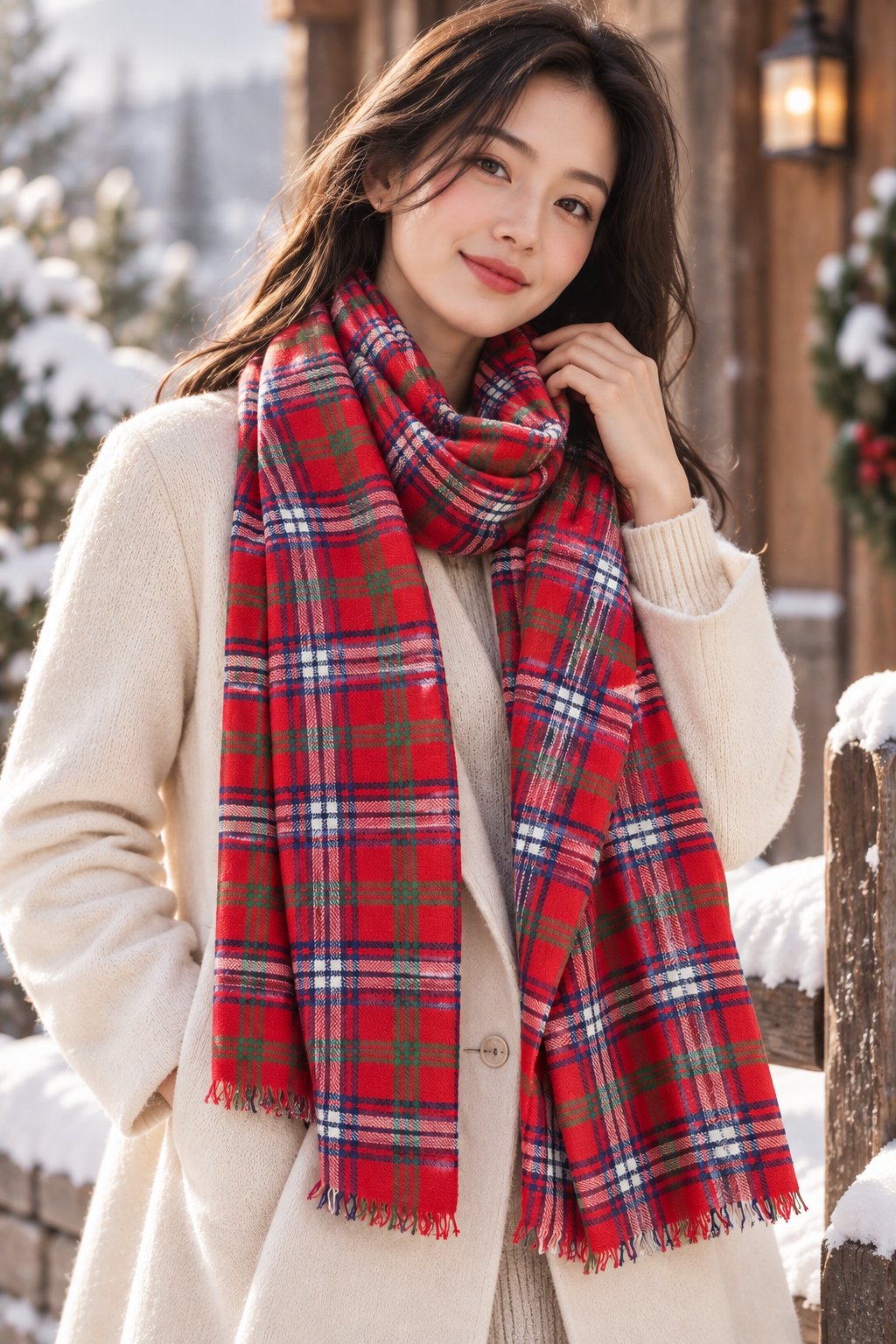 Red Checks Pure Wool Scarf