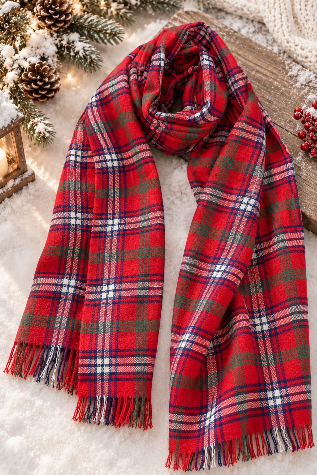 Red Checks Pure Wool Scarf