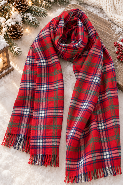 Red Checks Pure Wool Scarf