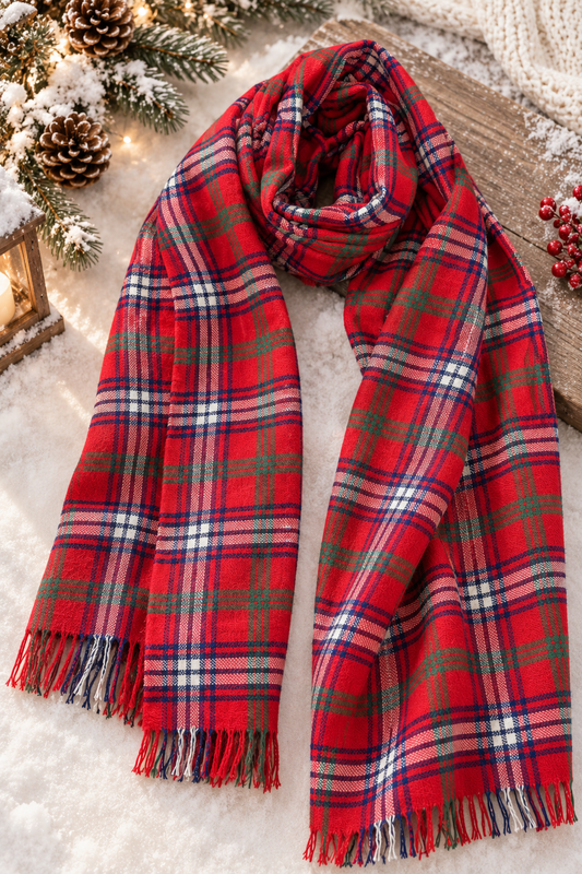 Red Checks Pure Wool Scarf