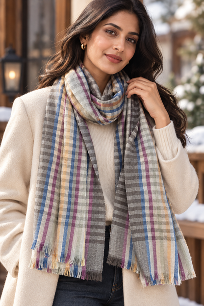 Multicolor Check Design Pure Wool Scarf